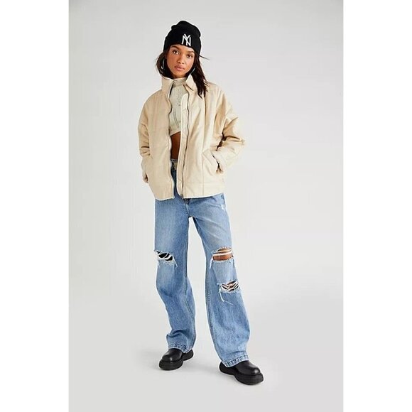 We the Free People Dolman Quilted Vegan Leather Puffer Jacket Cream Size S NEW - Picture 1 of 7